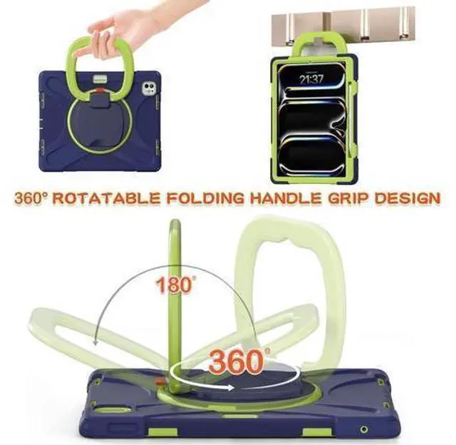 Alt view image 2 of 7 - for iPad Pro 13 inch Case (2024) M4 Chip Model A2925/A2926 Heavy Duty Rugged Durability Silicone Tablet Cover with 360° Rotating Ring Foldable Kickstand & Shoulder Strap, Purple