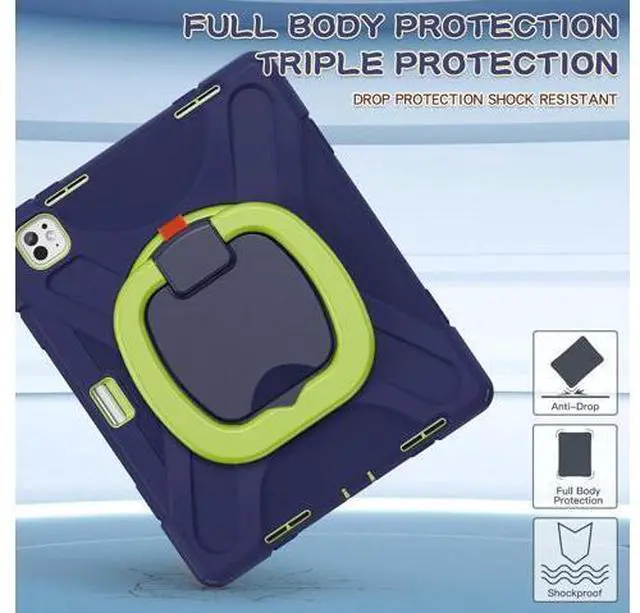 Alt view image 4 of 7 - for iPad Pro 13 inch Case (2024) M4 Chip Model A2925/A2926 Heavy Duty Rugged Durability Silicone Tablet Cover with 360° Rotating Ring Foldable Kickstand & Shoulder Strap, Purple