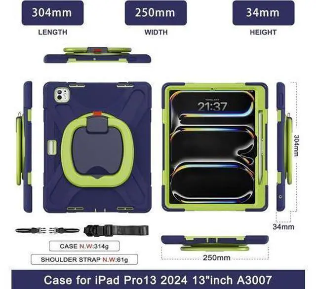 Alt view image 5 of 7 - for iPad Pro 13 inch Case (2024) M4 Chip Model A2925/A2926 Heavy Duty Rugged Durability Silicone Tablet Cover with 360° Rotating Ring Foldable Kickstand & Shoulder Strap, Purple