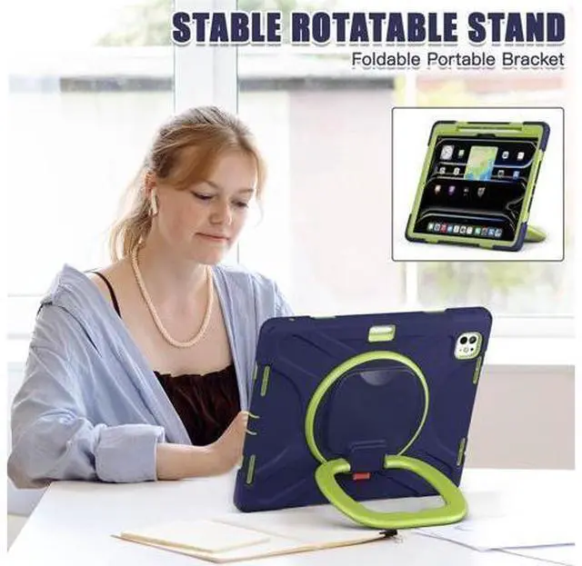 Alt view image 6 of 7 - for iPad Pro 13 inch Case (2024) M4 Chip Model A2925/A2926 Heavy Duty Rugged Durability Silicone Tablet Cover with 360° Rotating Ring Foldable Kickstand & Shoulder Strap, Purple
