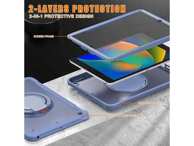 Alt view image 4 of 7 - Ultimate Protection Case for iPad 10.2 Inch 9th / 8th / 7th Generation (2021/2020 / 2019) Sturdy Shockproof Tablet Cover with 360° Rotatable Kickstand & Shoulder Strap/Pencil Holder, Lavender