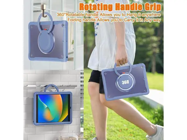Alt view image 6 of 7 - Ultimate Protection Case for iPad 10.2 Inch 9th / 8th / 7th Generation (2021/2020 / 2019) Sturdy Shockproof Tablet Cover with 360° Rotatable Kickstand & Shoulder Strap/Pencil Holder, Lavender