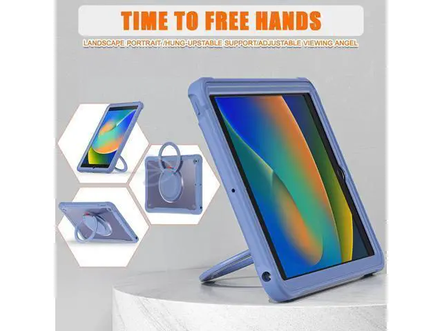 Alt view image 5 of 7 - Ultimate Protection Case for iPad 10.2 Inch 9th / 8th / 7th Generation (2021/2020 / 2019) Sturdy Shockproof Tablet Cover with 360° Rotatable Kickstand & Shoulder Strap/Pencil Holder, Lavender
