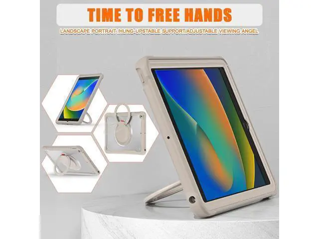 Alt view image 5 of 7 - Ultimate Protection Case for iPad 10.2 Inch 9th / 8th / 7th Generation (2021/2020 / 2019) Sturdy Shockproof Tablet Cover with 360° Rotatable Kickstand & Shoulder Strap/Pencil Holder, Khaki