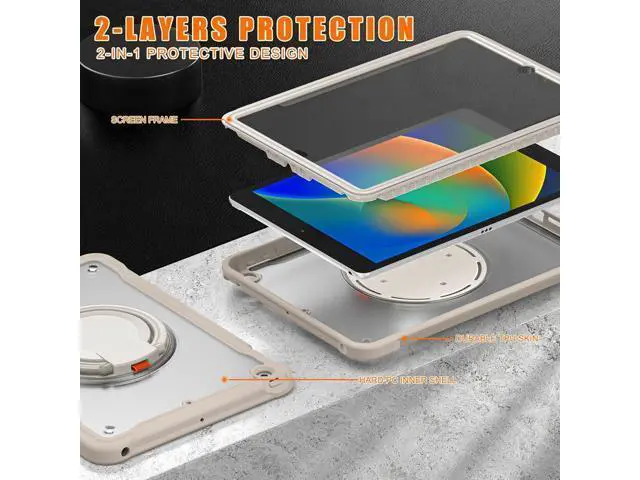 Alt view image 4 of 7 - Ultimate Protection Case for iPad 10.2 Inch 9th / 8th / 7th Generation (2021/2020 / 2019) Sturdy Shockproof Tablet Cover with 360° Rotatable Kickstand & Shoulder Strap/Pencil Holder, Khaki