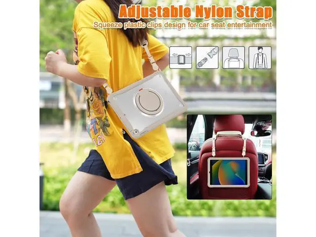 Alt view image 7 of 7 - Ultimate Protection Case for iPad 10.2 Inch 9th / 8th / 7th Generation (2021/2020 / 2019) Sturdy Shockproof Tablet Cover with 360° Rotatable Kickstand & Shoulder Strap/Pencil Holder, Khaki