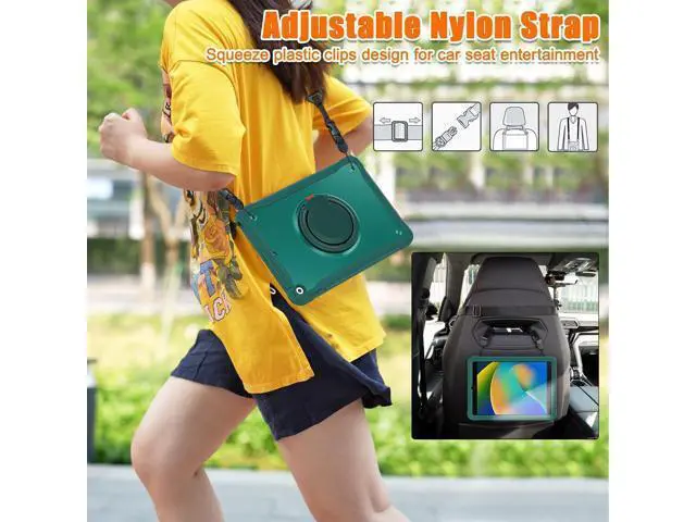 Alt view image 7 of 7 - Ultimate Protection Case for iPad 10.2 Inch 9th / 8th / 7th Generation (2021/2020 / 2019) Sturdy Shockproof Tablet Cover with 360° Rotatable Kickstand & Shoulder Strap/Pencil Holder, Teal