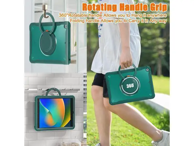 Alt view image 6 of 7 - Ultimate Protection Case for iPad 10.2 Inch 9th / 8th / 7th Generation (2021/2020 / 2019) Sturdy Shockproof Tablet Cover with 360° Rotatable Kickstand & Shoulder Strap/Pencil Holder, Teal