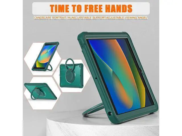 Alt view image 5 of 7 - Ultimate Protection Case for iPad 10.2 Inch 9th / 8th / 7th Generation (2021/2020 / 2019) Sturdy Shockproof Tablet Cover with 360° Rotatable Kickstand & Shoulder Strap/Pencil Holder, Teal