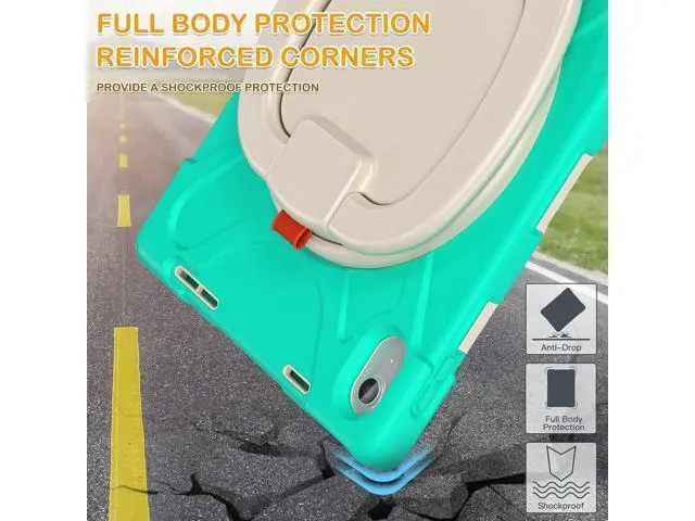 Alt view image 6 of 7 - New iPad 10th Generation Case 2022 Release 10.9 Inch A2696 A2757 A2777-Shockproof Silicone Cover with Screen Protector/Pencil Holder/Rotating Handle Grip/Kickstand/Shoulder Strap, Mint Green