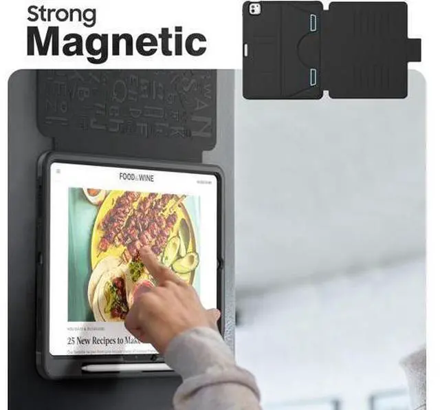 Alt view image 4 of 7 - Case for iPad Pro 13 inch 2024 (M4), Multi-Angle Magnetic Stand & Pencil Holder & Card Slots & Strong Magnets Support Stick to Fridge (A2925 / A2926 / A3007) Cover - Black