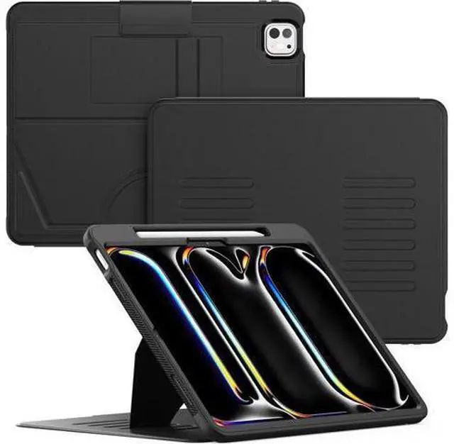 Main image of Case for iPad Pro 13 inch 2024 (M4), Multi-Angle Magnetic Stand & Pencil Holder & Card Slots & Strong Magnets Support Stick to Fridge (A2925 / A2926 / A3007) Cover - Black