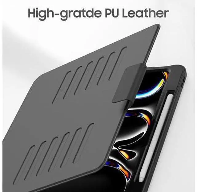 Alt view image 5 of 7 - Case for iPad Pro 13 inch 2024 (M4), Multi-Angle Magnetic Stand & Pencil Holder & Card Slots & Strong Magnets Support Stick to Fridge (A2925 / A2926 / A3007) Cover - Black