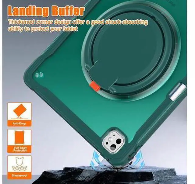 Alt view image 5 of 7 - iPad Pro 13 inch Case 2024 M4 Chip Lightweight Dual-Layer Protective Tablet Cover, Durable Shock-Absorbing Corners with 360° Rotating Retractable Kickstand Ring Built-in Pen Slot, Teal