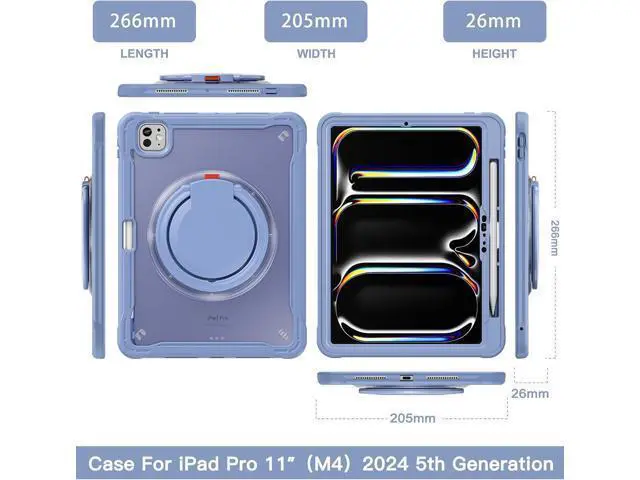 Alt view image 2 of 7 - iPad Pro 11 inch Case 2024 M4 Chip Lightweight Dual-Layer Protective Tablet Cover, Durable Shock-Absorbing Corners with 360° Rotating Kickstand Ring Built-in Pen Slot,Lavender Grey