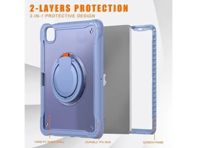 Alt view image 3 of 7 - iPad Pro 11 inch Case 2024 M4 Chip Lightweight Dual-Layer Protective Tablet Cover, Durable Shock-Absorbing Corners with 360° Rotating Kickstand Ring Built-in Pen Slot,Lavender Grey