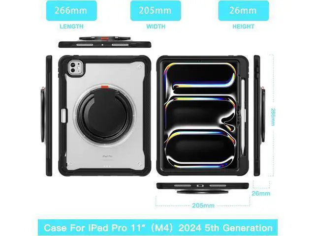 Alt view image 2 of 7 - iPad Pro 11 inch Case 2024 M4 Chip Lightweight Dual-Layer Protective Tablet Cover, Durable Shock-Absorbing Corners with 360° Rotating Retractable Kickstand Ring Built-in Pen Slot, Black