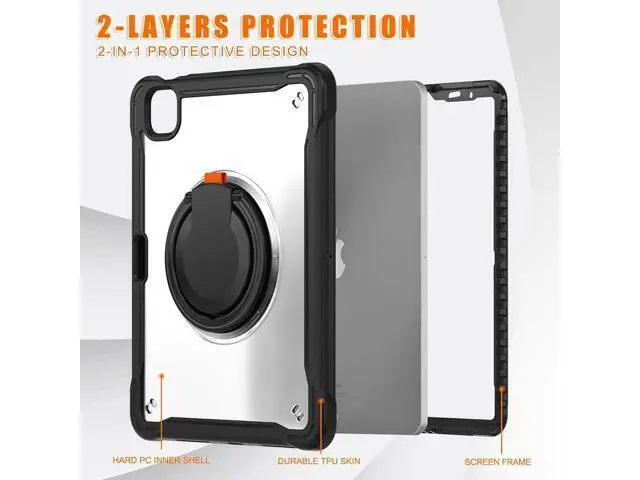 Alt view image 3 of 7 - iPad Pro 11 inch Case 2024 M4 Chip Lightweight Dual-Layer Protective Tablet Cover, Durable Shock-Absorbing Corners with 360° Rotating Retractable Kickstand Ring Built-in Pen Slot, Black