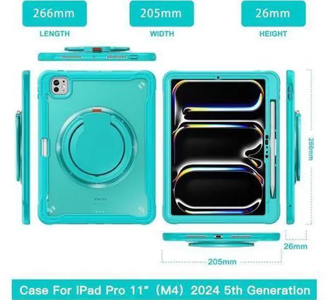 Alt view image 2 of 7 - iPad Pro 11 inch Case 2024 M4 Chip Lightweight Dual-Layer Protective Tablet Cover, Durable Shock-Absorbing Corners with 360° Rotating Retractable Kickstand Ring Built-in Pen Slot, Blue