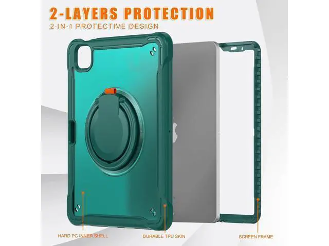 Alt view image 3 of 7 - iPad Pro 11 inch Case 2024 M4 Chip Lightweight Dual-Layer Protective Tablet Cover, Durable Shock-Absorbing Corners with 360° Rotating Retractable Kickstand Ring Built-in Pen Slot, Teal