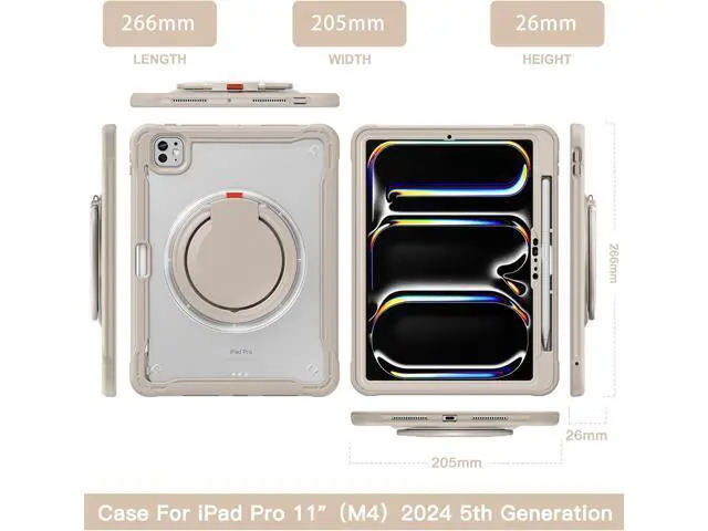 Alt view image 2 of 7 - iPad Pro 11 inch Case 2024 M4 Chip Lightweight Dual-Layer Protective Tablet Cover, Durable Shock-Absorbing Corners with 360° Rotating Retractable Kickstand Ring Built-in Pen Slot, Khaki