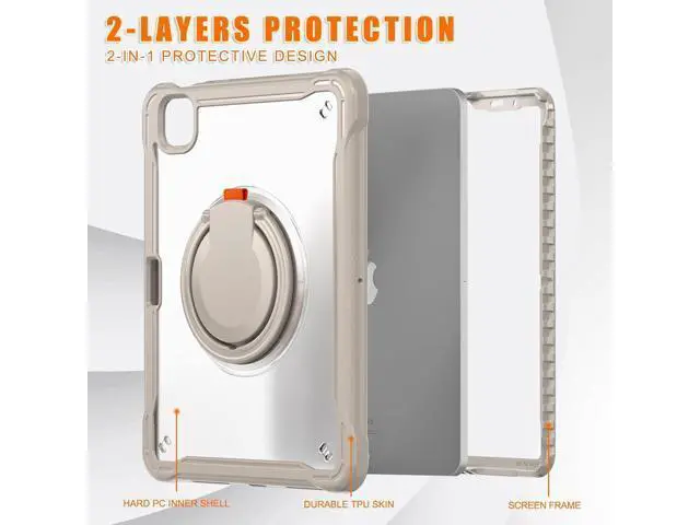 Alt view image 3 of 7 - iPad Pro 11 inch Case 2024 M4 Chip Lightweight Dual-Layer Protective Tablet Cover, Durable Shock-Absorbing Corners with 360° Rotating Retractable Kickstand Ring Built-in Pen Slot, Khaki