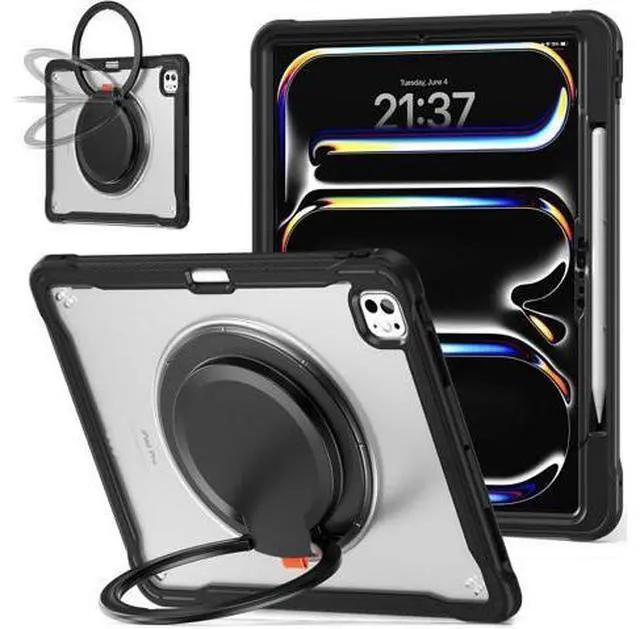 Main image of iPad Pro 11 inch Case 2024 M4 Chip Lightweight Dual-Layer Protective Tablet Cover, Durable Shock-Absorbing Corners with 360° Rotating Retractable Kickstand Ring Built-in Pen Slot, Black