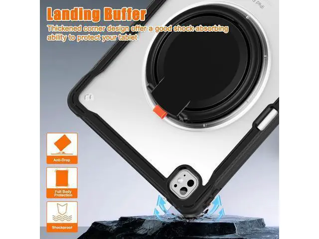 Alt view image 5 of 7 - iPad Pro 13 inch Case 2024 M4 Chip Lightweight Dual-Layer Protective Tablet Cover, Durable Shock-Absorbing Corners with 360° Rotating Retractable Kickstand Ring Built-in Pen Slot, Black