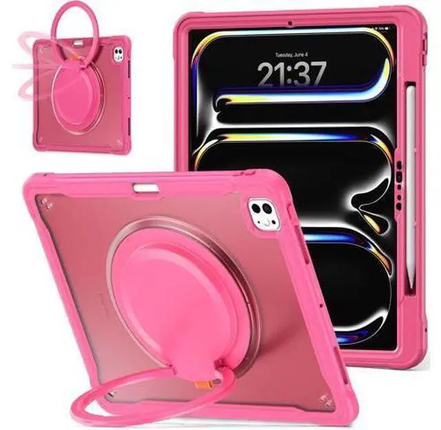 Main image of iPad Pro 11 inch Case 2024 M4 Chip Lightweight Dual-Layer Protective Tablet Cover, Durable Shock-Absorbing Corners with 360° Rotating Retractable Kickstand Ring Built-in Pen Slot, Pink