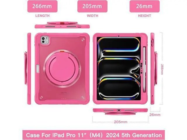 Alt view image 2 of 7 - iPad Pro 11 inch Case 2024 M4 Chip Lightweight Dual-Layer Protective Tablet Cover, Durable Shock-Absorbing Corners with 360° Rotating Retractable Kickstand Ring Built-in Pen Slot, Pink