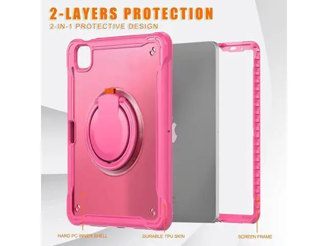 Alt view image 3 of 7 - iPad Pro 11 inch Case 2024 M4 Chip Lightweight Dual-Layer Protective Tablet Cover, Durable Shock-Absorbing Corners with 360° Rotating Retractable Kickstand Ring Built-in Pen Slot, Pink