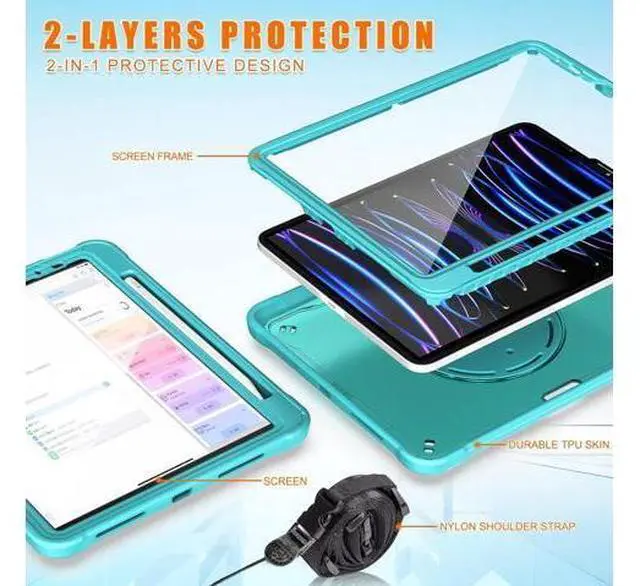 Alt view image 4 of 7 - Ultimate Case for iPad Pro 12.9-inch 2022 6th M2 /2021 (5rd Generation) / iPad Pro 12.9" 4th/3rd Gen Rugged Shockproof Tablet Cover with 360° Rotatable Kickstand & Shoulder Strap