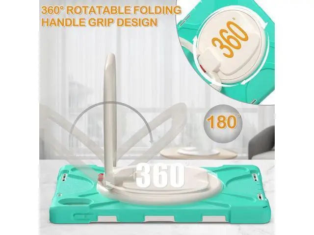 Alt view image 7 of 7 - New iPad 10th Generation Case 2022 Release 10.9 Inch A2696 A2757 A2777-Shockproof Silicone Cover with Screen Protector/Pencil Holder/Rotating Handle Grip/Kickstand/Shoulder Strap, Mint Green