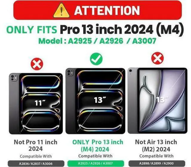 Alt view image 2 of 7 - Case for iPad Pro 13 inch 2024 (M4), Multi-Angle Magnetic Stand & Pencil Holder & Card Slots & Strong Magnets Support Stick to Fridge (A2925 / A2926 / A3007) Cover - Black