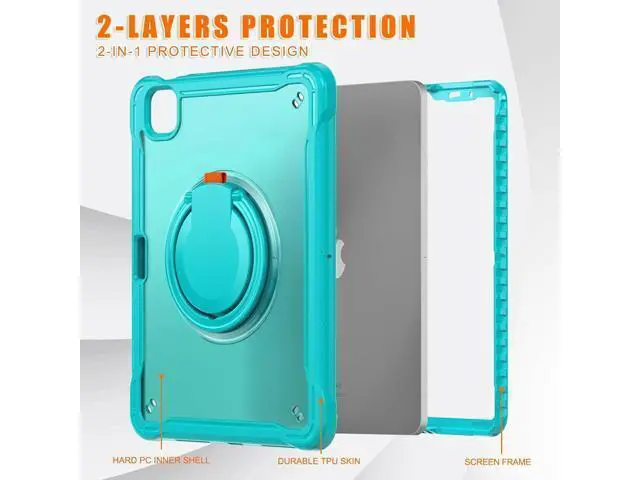 Alt view image 3 of 7 - iPad Pro 11 inch Case 2024 M4 Chip Lightweight Dual-Layer Protective Tablet Cover, Durable Shock-Absorbing Corners with 360° Rotating Retractable Kickstand Ring Built-in Pen Slot, Blue