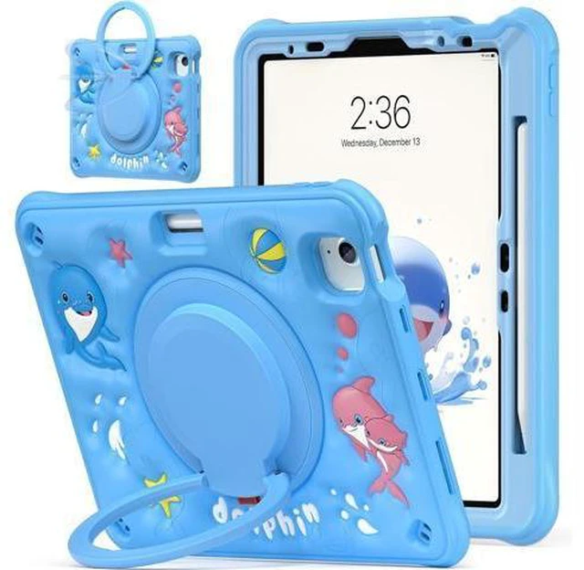 Main image of Kids Case for iPad Air 11 inch 2024 Cute 3D Dolphin Design Multi-Layer Protection, 360° Rotating Kickstand, Built-in Pen Slot, Shock-Absorbing Corners, Easy Installation for Safe and Fun Use