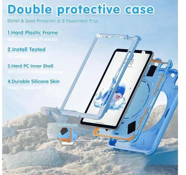 Alt view image 3 of 7 - Kids Case for iPad Air 11 inch 2024 Cute 3D Dolphin Design Multi-Layer Protection, 360° Rotating Kickstand, Built-in Pen Slot, Shock-Absorbing Corners, Easy Installation for Safe and Fun Use