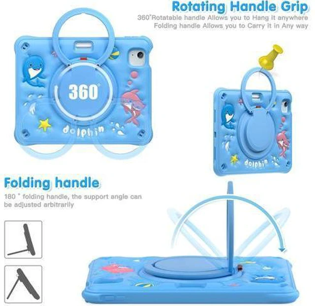 Alt view image 5 of 7 - Kids Case for iPad Air 11 inch 2024 Cute 3D Dolphin Design Multi-Layer Protection, 360° Rotating Kickstand, Built-in Pen Slot, Shock-Absorbing Corners, Easy Installation for Safe and Fun Use