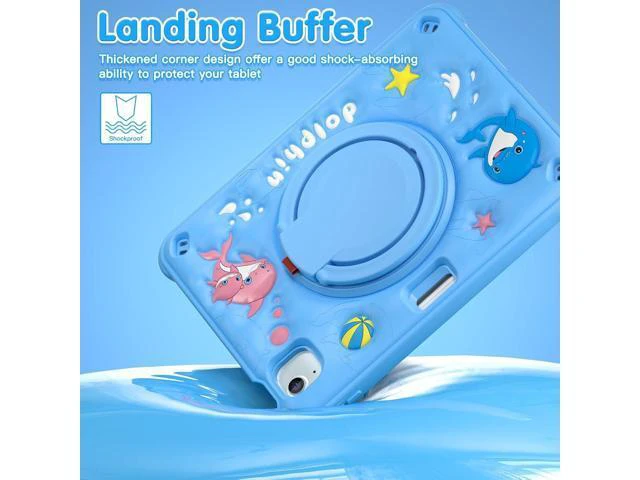 Alt view image 4 of 7 - Kids Case for iPad Air 11 inch 2024 Cute 3D Dolphin Design Multi-Layer Protection, 360° Rotating Kickstand, Built-in Pen Slot, Shock-Absorbing Corners, Easy Installation for Safe and Fun Use