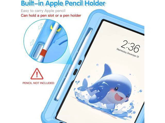Alt view image 6 of 7 - Kids Case for iPad Air 11 inch 2024 Cute 3D Dolphin Design Multi-Layer Protection, 360° Rotating Kickstand, Built-in Pen Slot, Shock-Absorbing Corners, Easy Installation for Safe and Fun Use