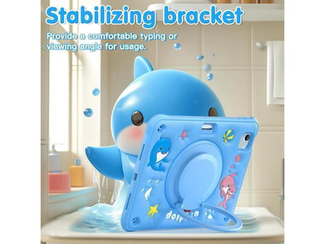 Alt view image 7 of 7 - Kids Case for iPad Air 11 inch 2024 Cute 3D Dolphin Design Multi-Layer Protection, 360° Rotating Kickstand, Built-in Pen Slot, Shock-Absorbing Corners, Easy Installation for Safe and Fun Use
