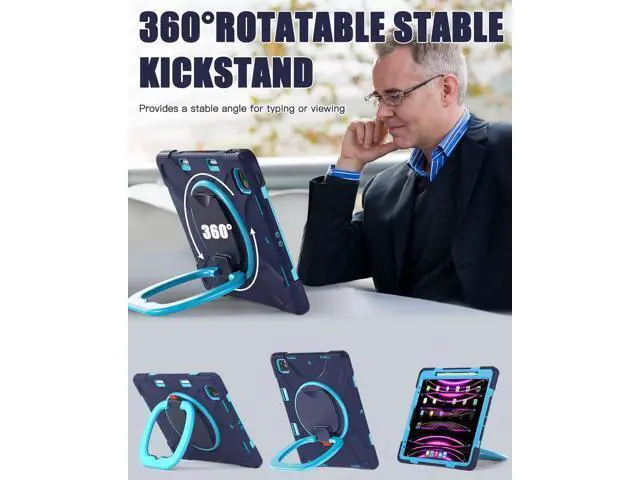 Alt view image 3 of 7 - iPad Pro 12.9 Case 2022/2021/2020/2018: Heavy Duty Shockproof Cover for iPad Pro 12.9 Inch 6th/5th/4th/3rd Generation- Pencil Holder/Rotating Handle Grip/Stable Kickstand/Shoulder Strap, Navy