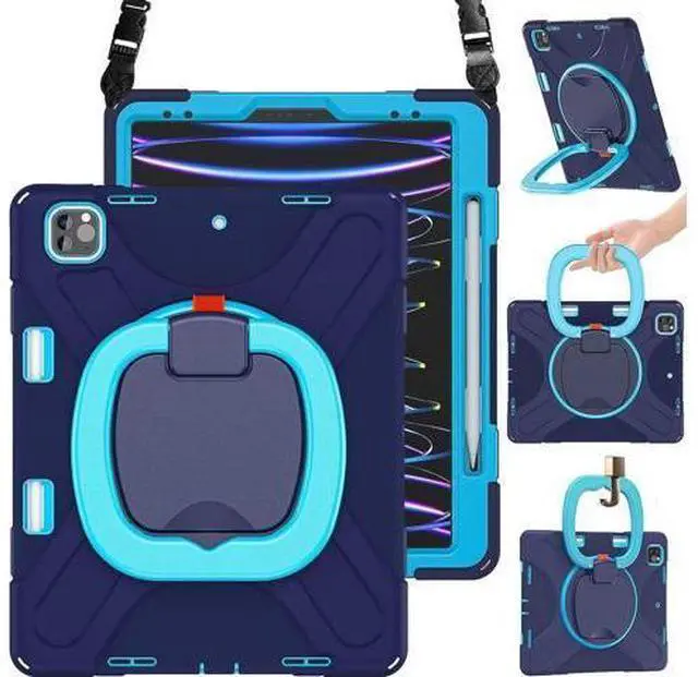 Main image of iPad Pro 12.9 Case 2022/2021/2020/2018: Heavy Duty Shockproof Cover for iPad Pro 12.9 Inch 6th/5th/4th/3rd Generation- Pencil Holder/Rotating Handle Grip/Stable Kickstand/Shoulder Strap, Navy