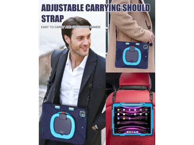 Alt view image 5 of 7 - iPad Pro 12.9 Case 2022/2021/2020/2018: Heavy Duty Shockproof Cover for iPad Pro 12.9 Inch 6th/5th/4th/3rd Generation- Pencil Holder/Rotating Handle Grip/Stable Kickstand/Shoulder Strap, Navy