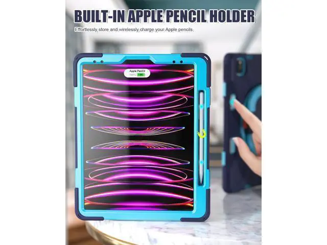 Alt view image 7 of 7 - iPad Pro 12.9 Case 2022/2021/2020/2018: Heavy Duty Shockproof Cover for iPad Pro 12.9 Inch 6th/5th/4th/3rd Generation- Pencil Holder/Rotating Handle Grip/Stable Kickstand/Shoulder Strap, Navy