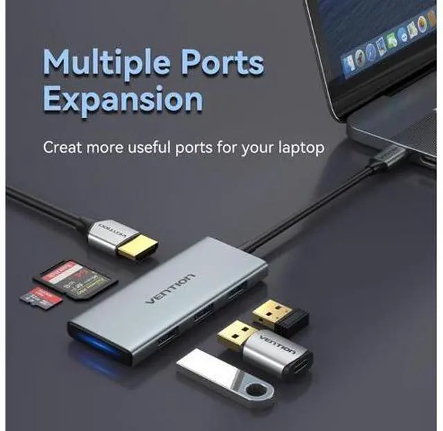 Alt view image 2 of 7 - USB C Hub for MacBook, VENTION USB Type C Hub Multiport Adapter 6 in 1 with 4K HDMI USB 3.0 Data Transfer SD/TF Card Reader, USB C Dongle Compatible with MacBook Pro/Air, iPad Pro/Air
