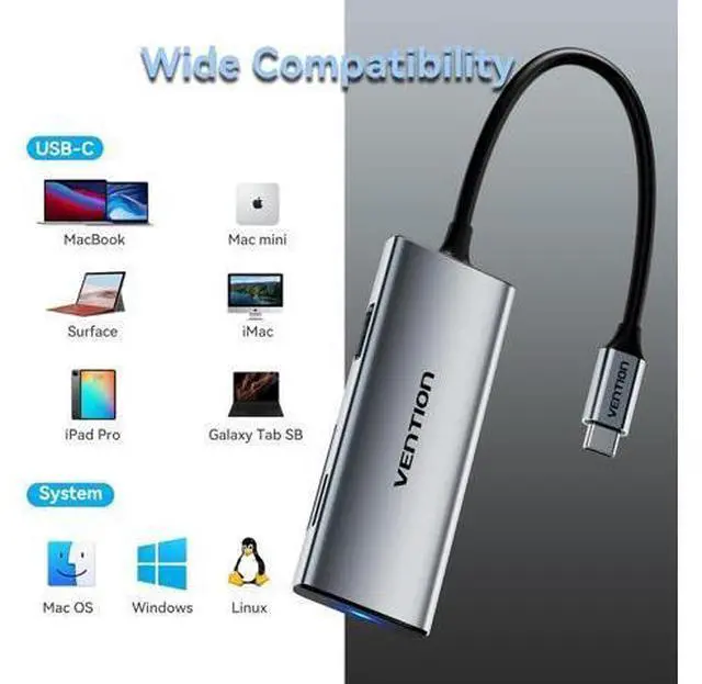 Alt view image 7 of 7 - USB C Hub for MacBook, VENTION USB Type C Hub Multiport Adapter 6 in 1 with 4K HDMI USB 3.0 Data Transfer SD/TF Card Reader, USB C Dongle Compatible with MacBook Pro/Air, iPad Pro/Air