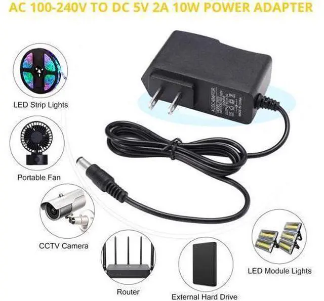 Alt view image 7 of 7 - 2 Pack DC 5V 2A Power Adapter, AC 100-240V to DC 5V 2A 10W Power Supply Transformers, 5.5 x 2.5mm DC Jack Also Compatible with 5.5x2.1mm Socket - OEM