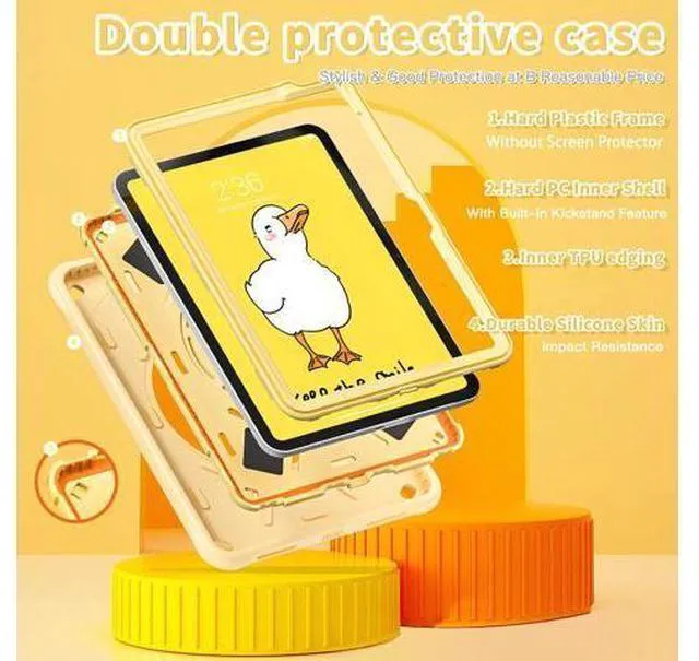 Alt view image 3 of 7 - Kids Case for iPad Air 11 inch 2024 Air 5th Adorable 3D Bear Design Silicone Durable Multi-Layer Protection, 360° Rotating Hand Strap and Kickstand, Built-in Pen Slot, Safe and Fun Use