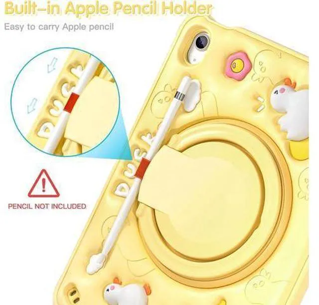 Alt view image 6 of 7 - Kids Case for iPad Air 11 inch 2024 Air 5th Adorable 3D Bear Design Silicone Durable Multi-Layer Protection, 360° Rotating Hand Strap and Kickstand, Built-in Pen Slot, Safe and Fun Use